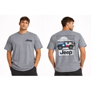Jeep Graphic T-Shirt Men's Gray Short Sleeve Texas Flag Jeep Back Print Casual